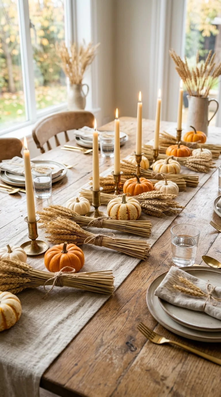 007 Dried Wheat Bundles A dining table with small bund