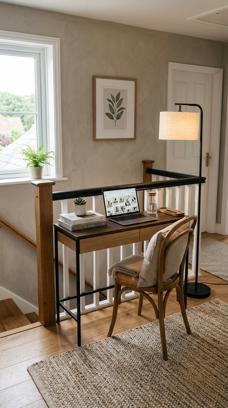 13 Cozy Office Corners for Small Homes 8 007 Landing Desk Spot A slim console desk placed again
