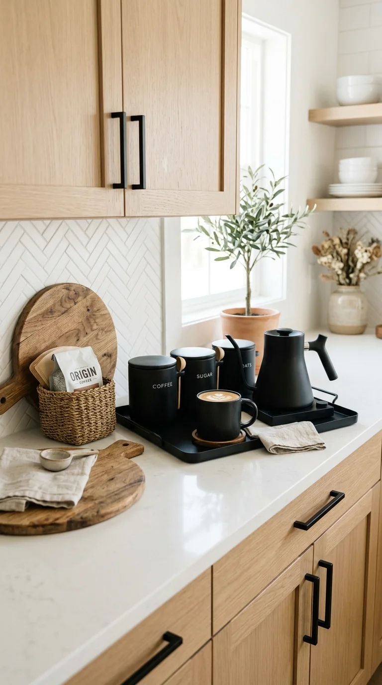 007 Matte Black Accents A light kitchen counter coffee