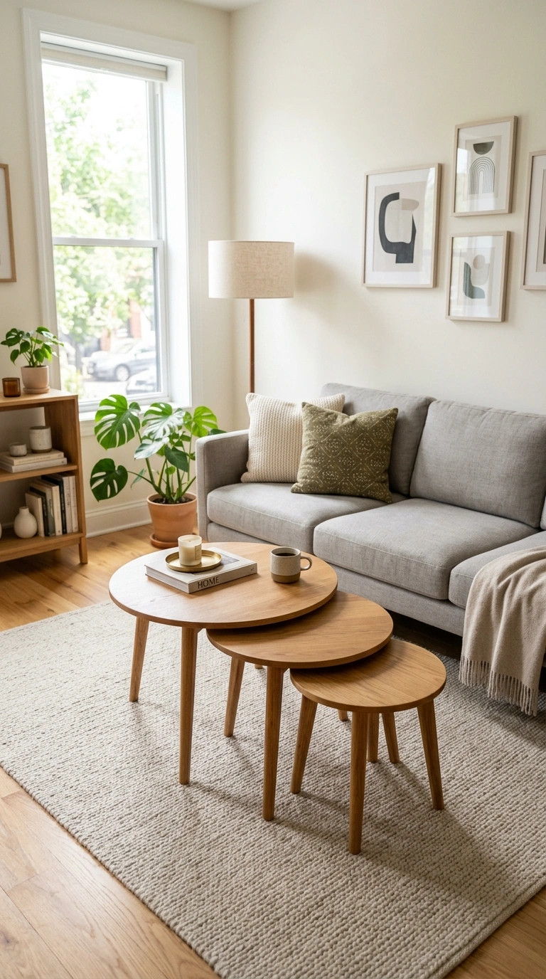 Small Living Room Layouts That Actually Work (22 Ideas) 8 007 Nested Coffee Tables A small living room with a se 2