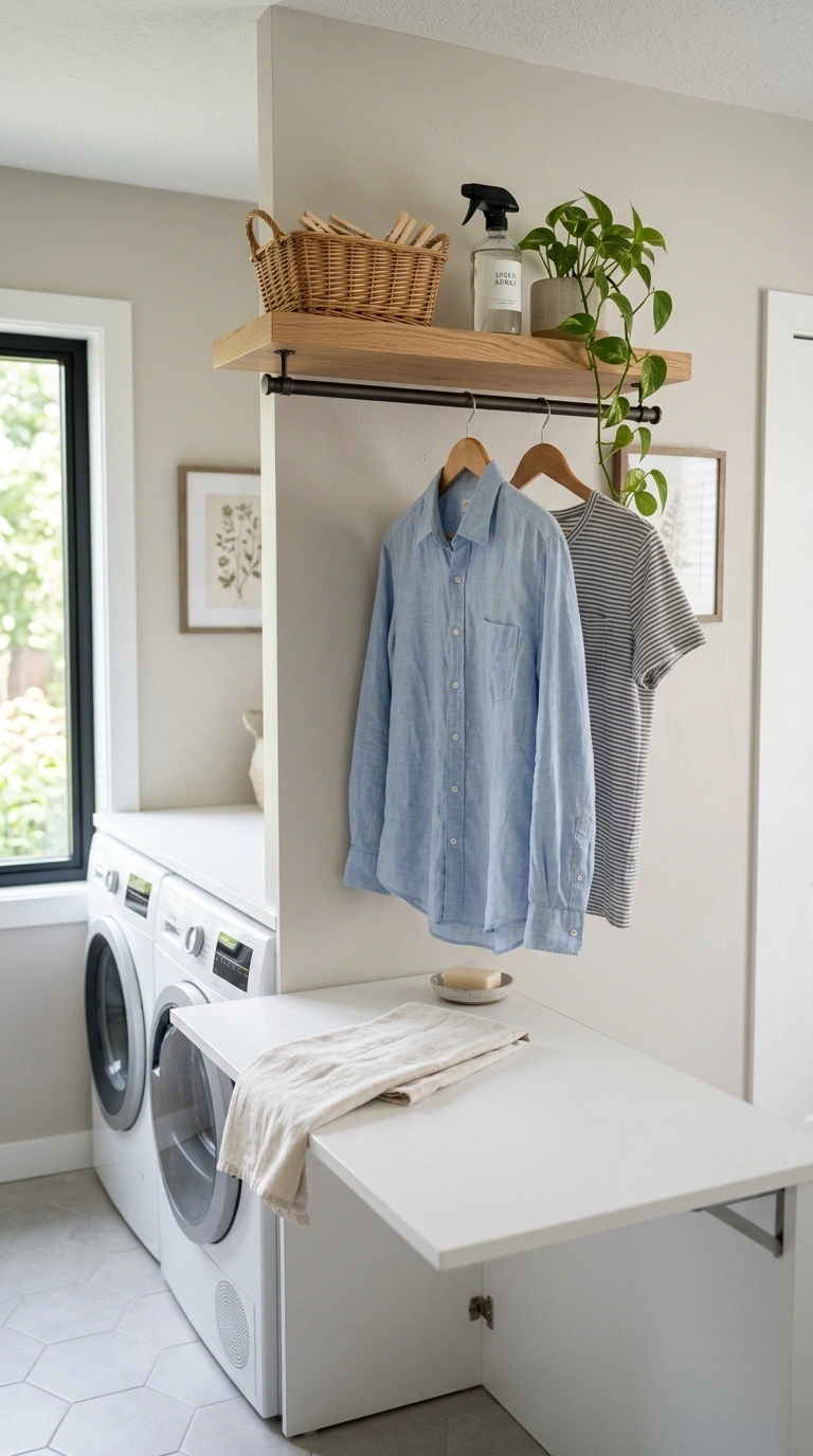 Laundry Shelves Styled Beautifully (13 Ideas) 8 007 Shelf Above Folding Counter A wood shelf mounted a