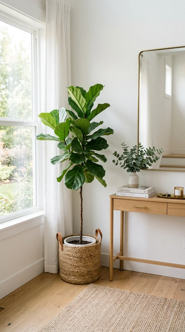 007 Tall Floor Plant A tall fiddle leaf fig in a white