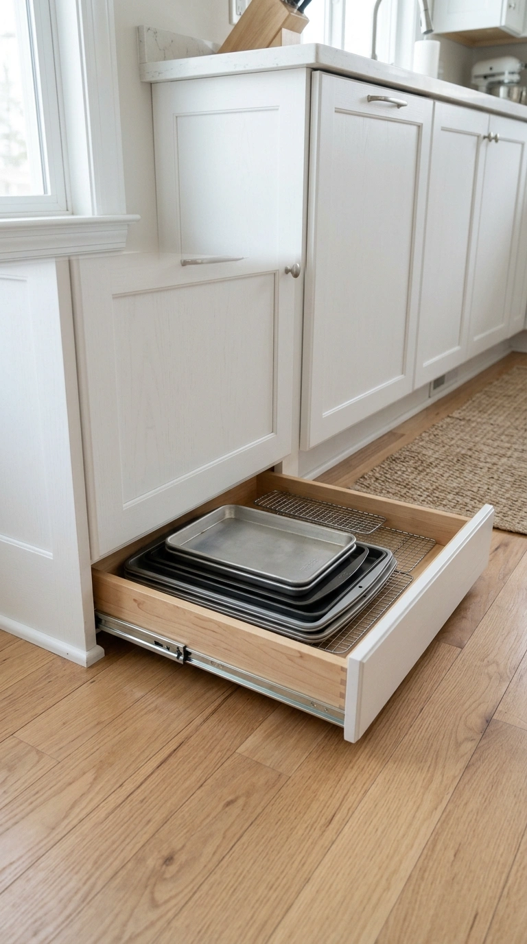 007 Toe Kick Drawers A kitchen cabinet base with a sha