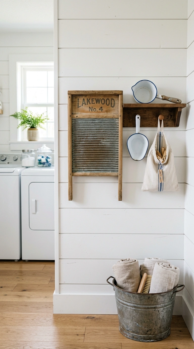 007 Vintage Washboard Display A vintage wood frame was