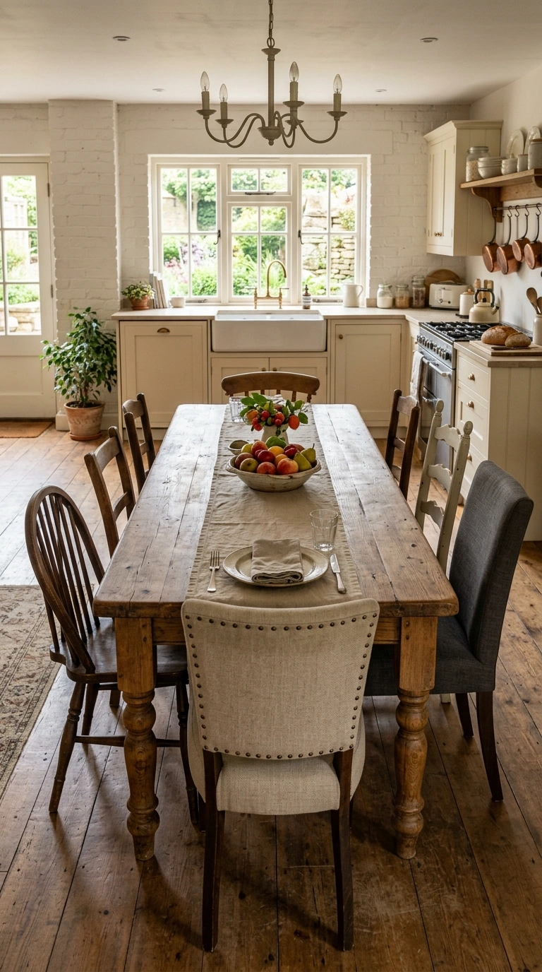 008 A Farmhouse Style Dining Table A long wood dining