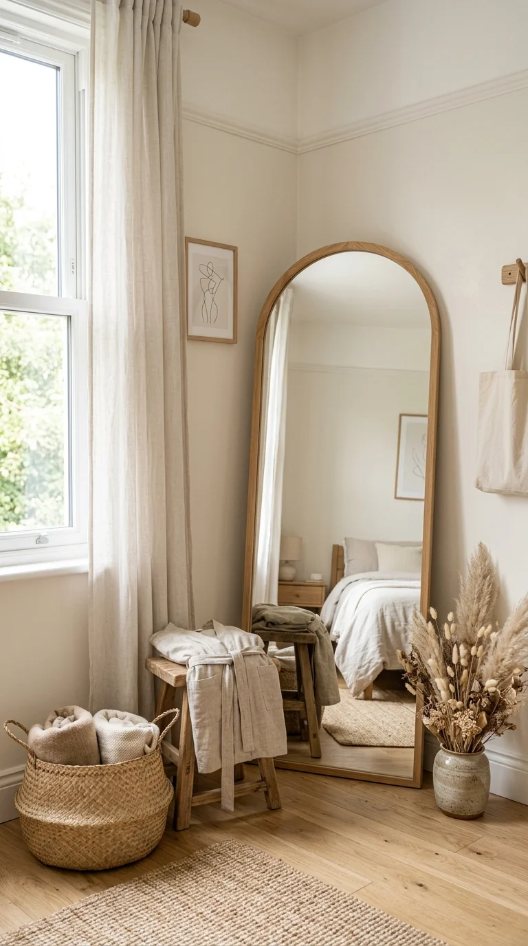 008 Arched Mirror Corner A tall arched mirror with a t