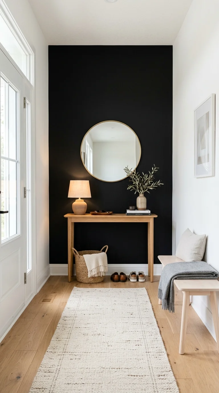 20 Hottest Black Accent Wall Ideas Taking Over Home Decor 9 008 Black Wall In Entryway A modern home entryway with