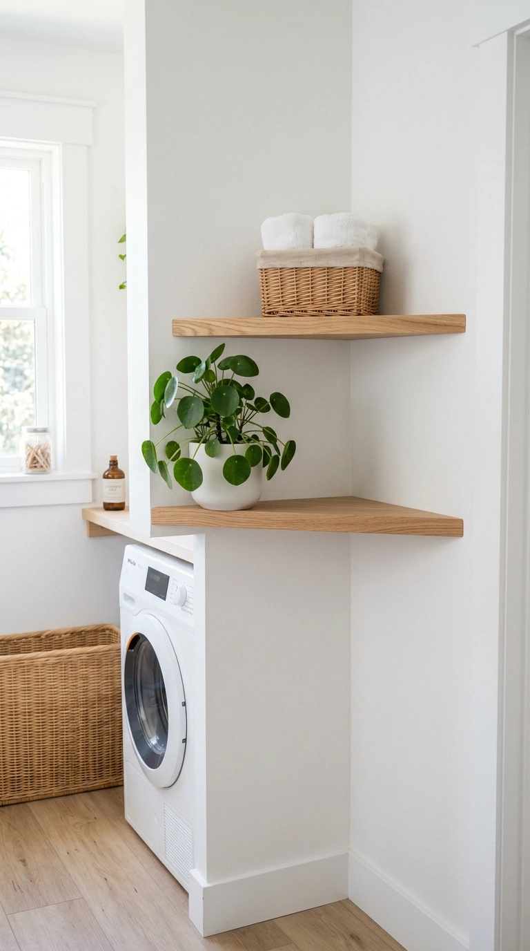 Laundry Shelves Styled Beautifully (13 Ideas) 9 008 Corner Shelf Nook Two small triangular wood shelve