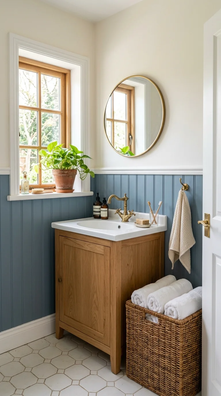 008 Dusty Blue Charm A cottage style bathroom with dus