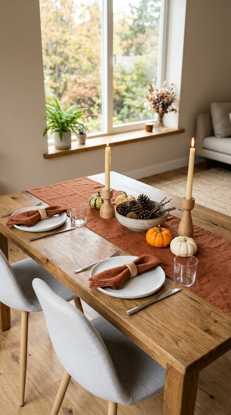 Cozy Fall Decor Ideas for Every Room (21 Picks) 9 008 Fall Dining Runner A wooden dining table set for d