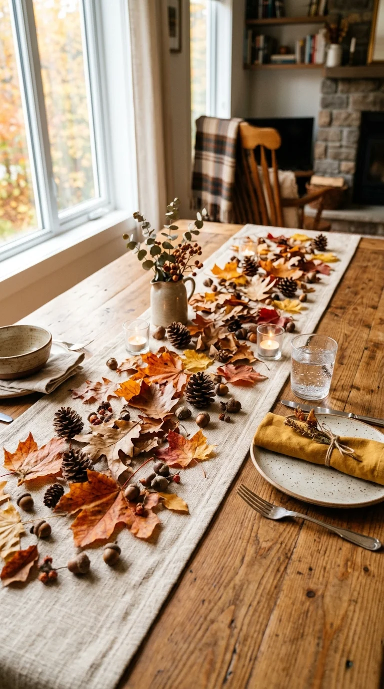 008 Fall Leaf Scatter A dining table with real fall le
