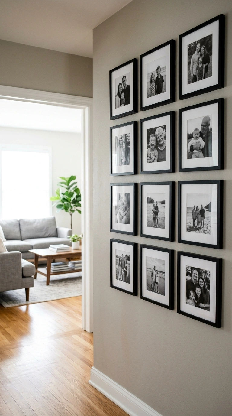 008 Framed Family Photos A grid of matching black fram