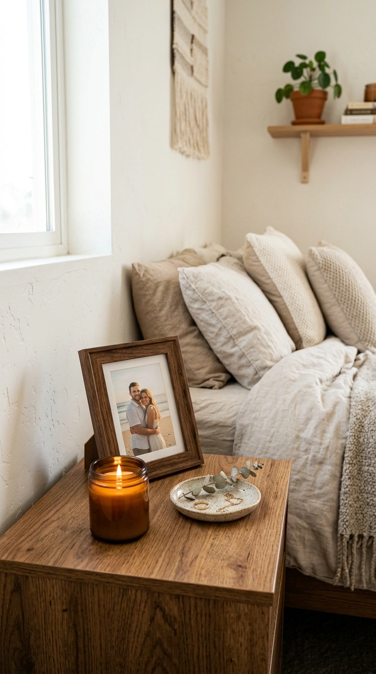 Nightstand Styling 101: 12 Looks to Try 9 008 Framed Photo Corner A bedroom nightstand with a sm