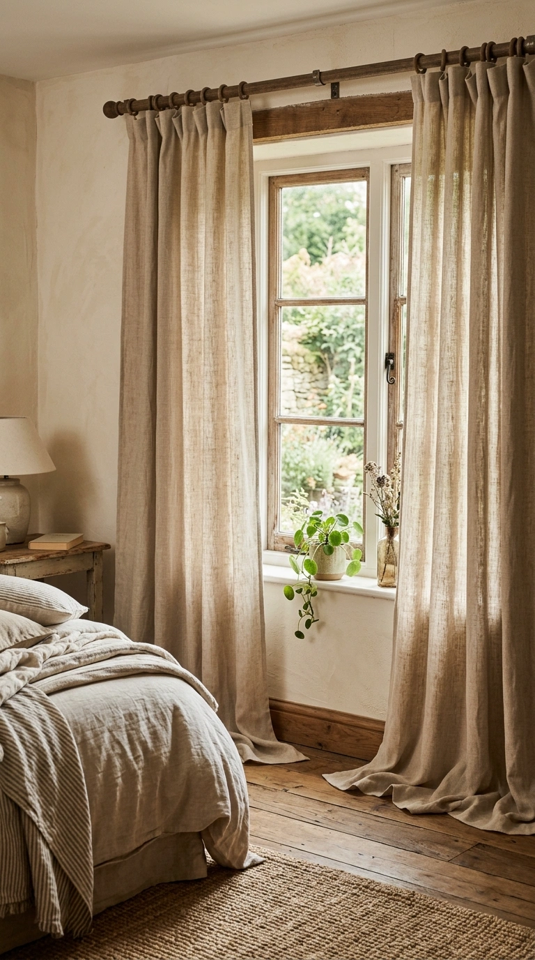 Rustic Bedroom Vibes — 16 Cozy Ideas 9 008 Linen Curtain Panels A rustic bedroom window with