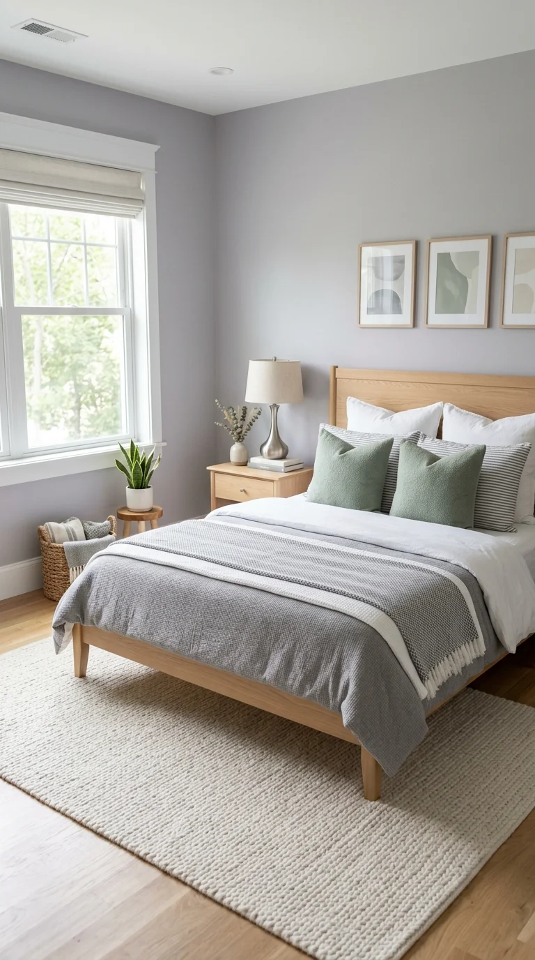 008 Misty Lavender Gray A bedroom with misty lavender