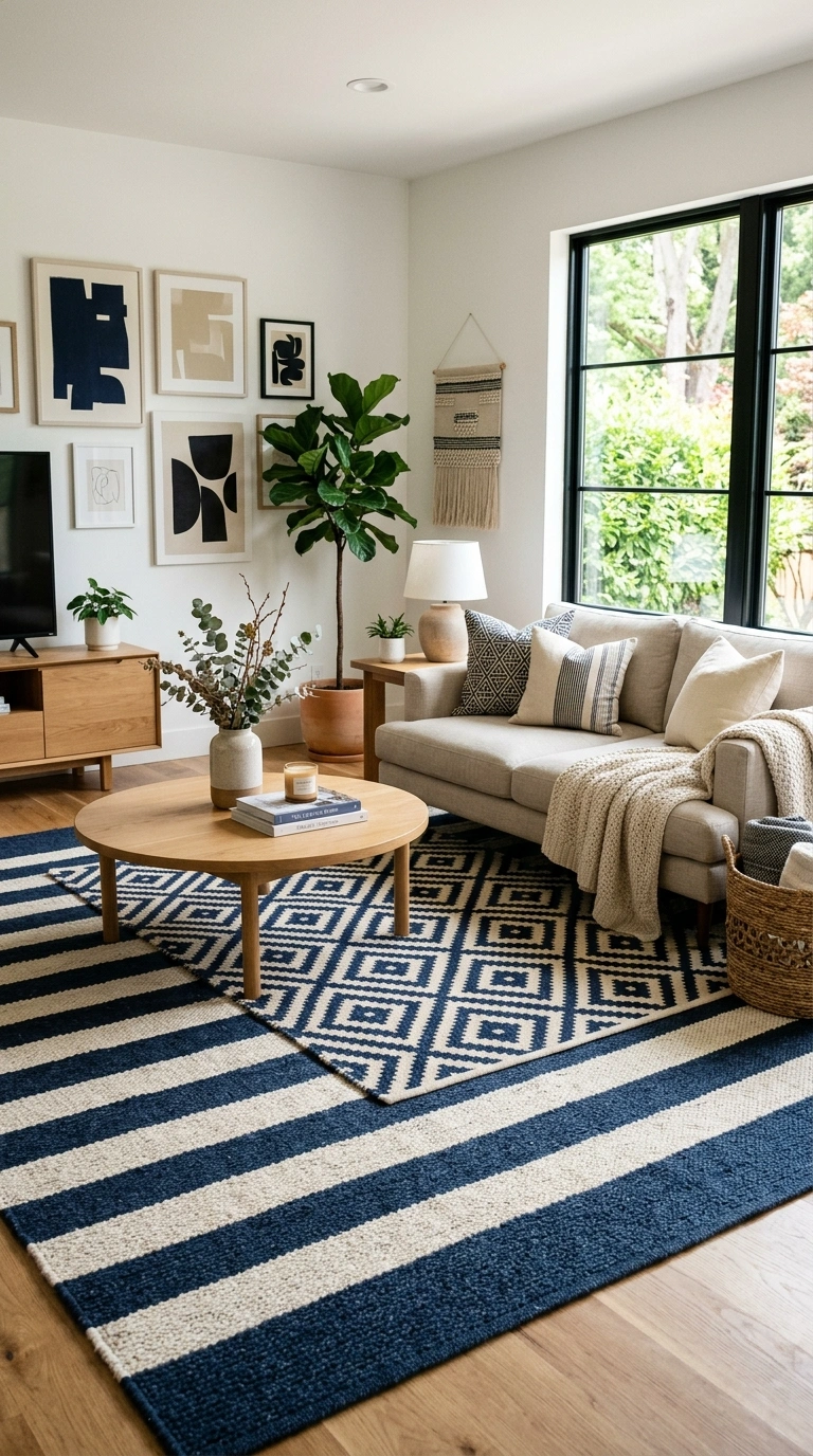 Layering Rugs the Right Way (12 Ideas) 9 008 Mixed Pattern Layering A living room with a large