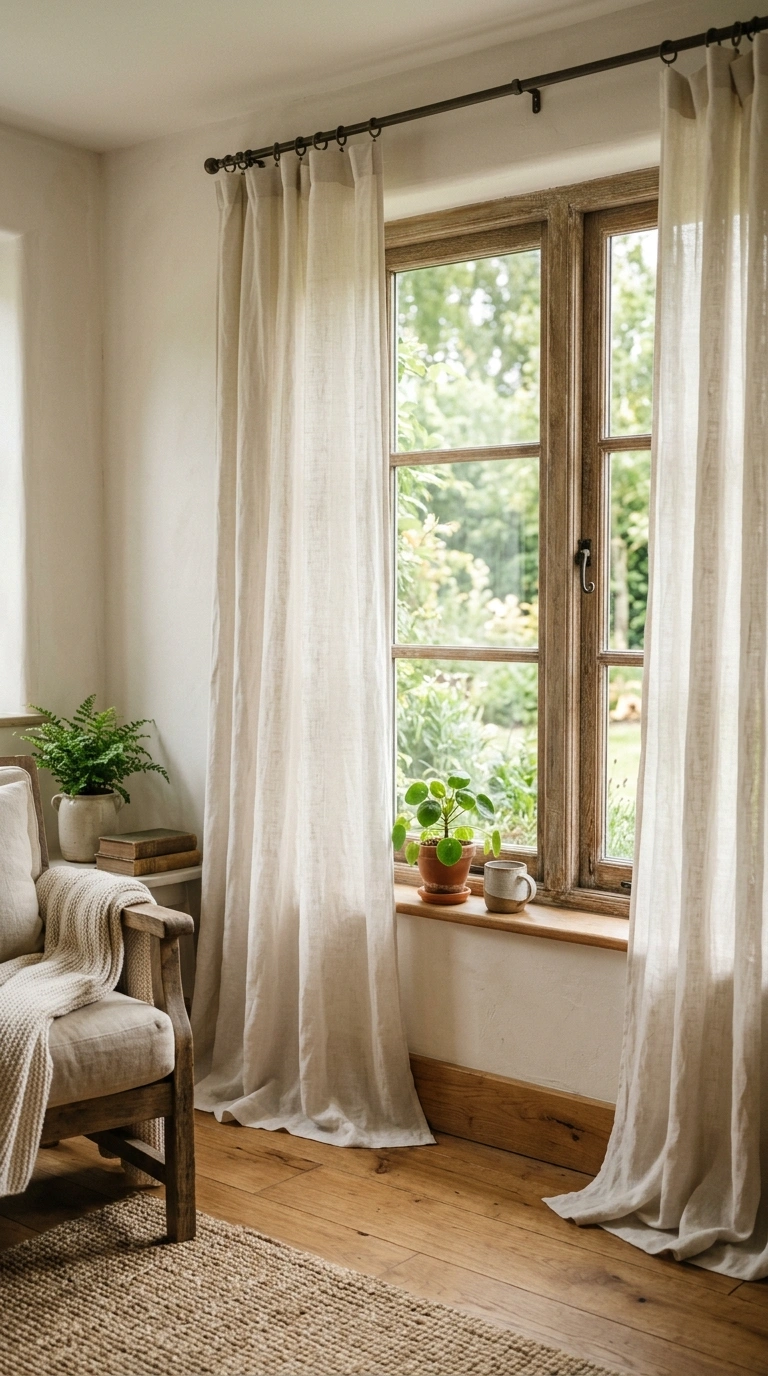 008 Natural Linen Curtains A living room window with s