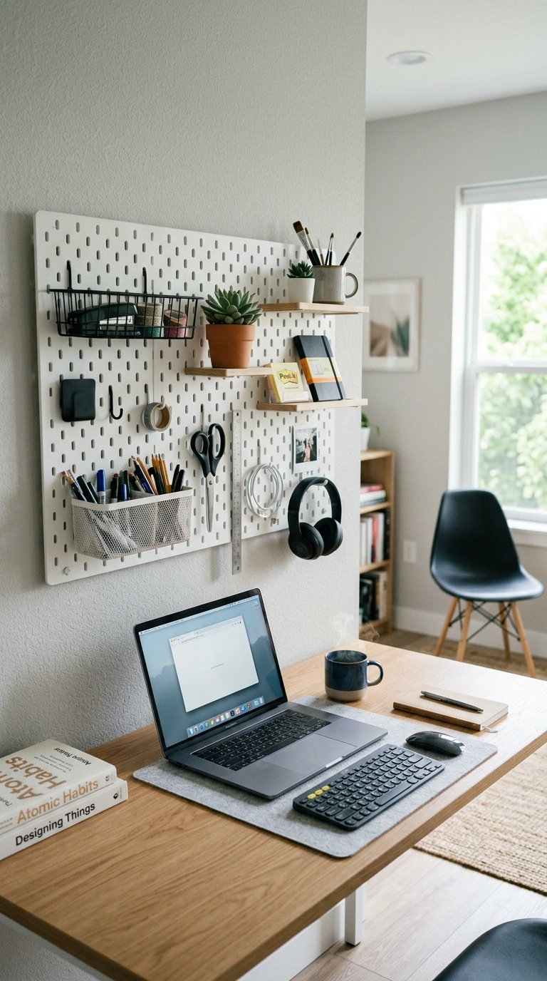 008 Pegboard Organizer Wall A painted pegboard mounted