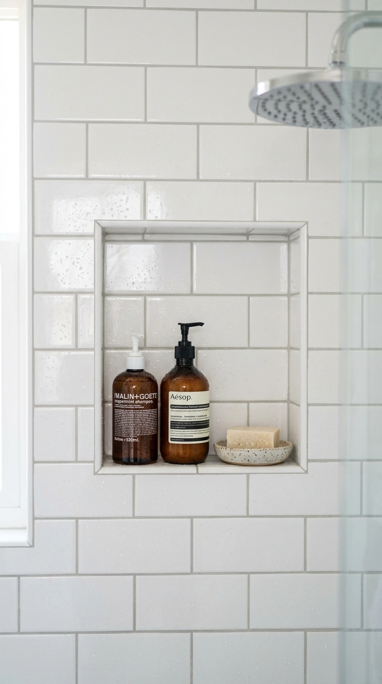 008 Recessed Wall Niche A tiled recessed shower niche