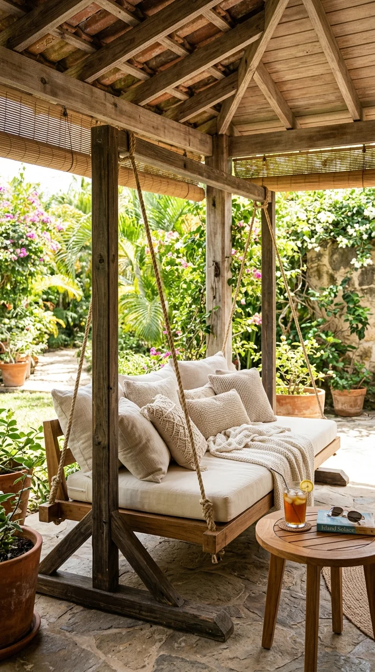 008 Swinging Daybed Spot A covered patio with a wide h