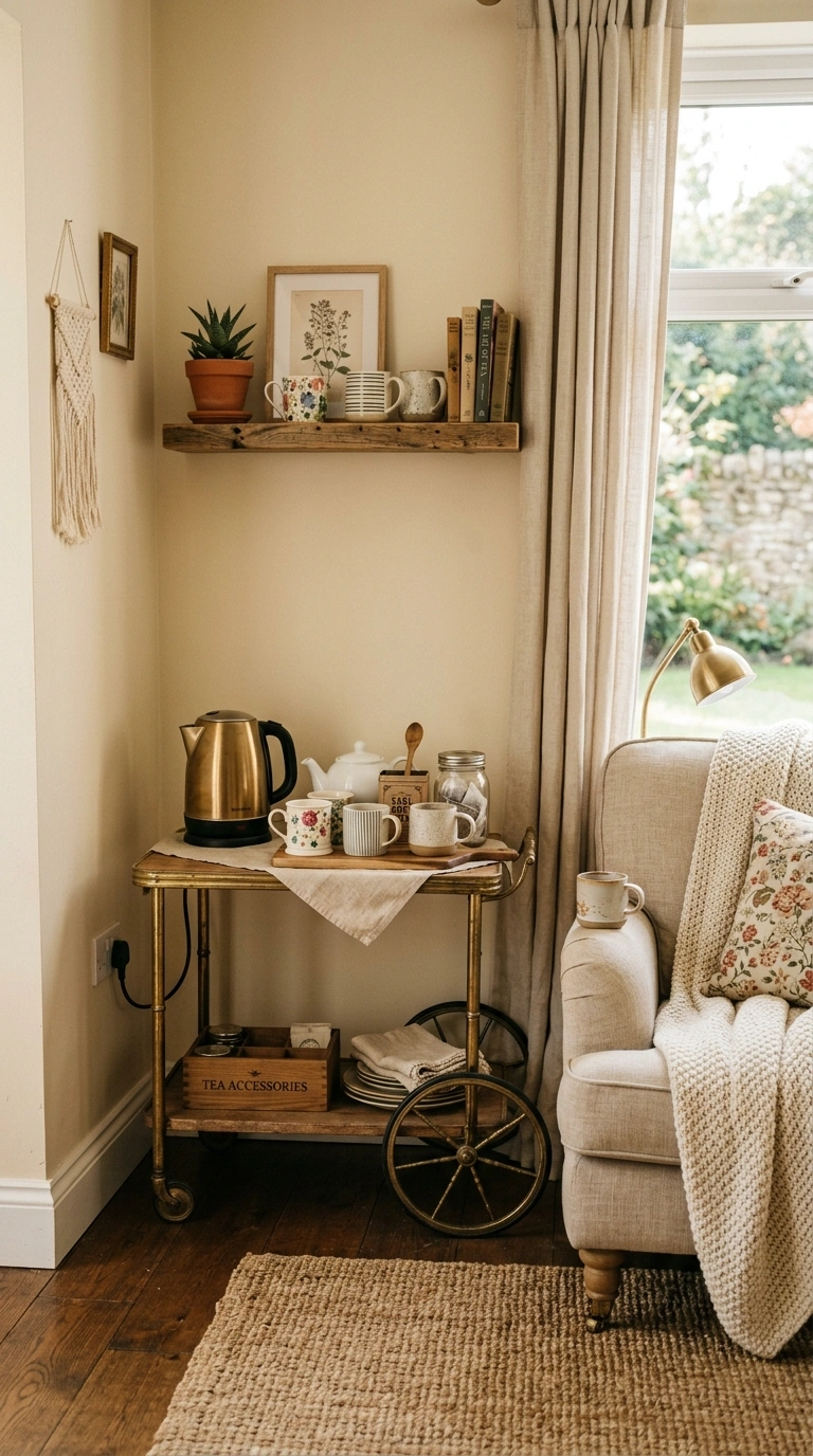 008 Tea Station Nook A small vintage cart in a living