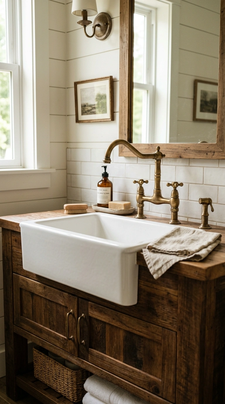 Farmhouse Bathrooms Done Right: 14 Inspiring Looks 9 008 Vintage Style Faucets A farmhouse bathroom vanity