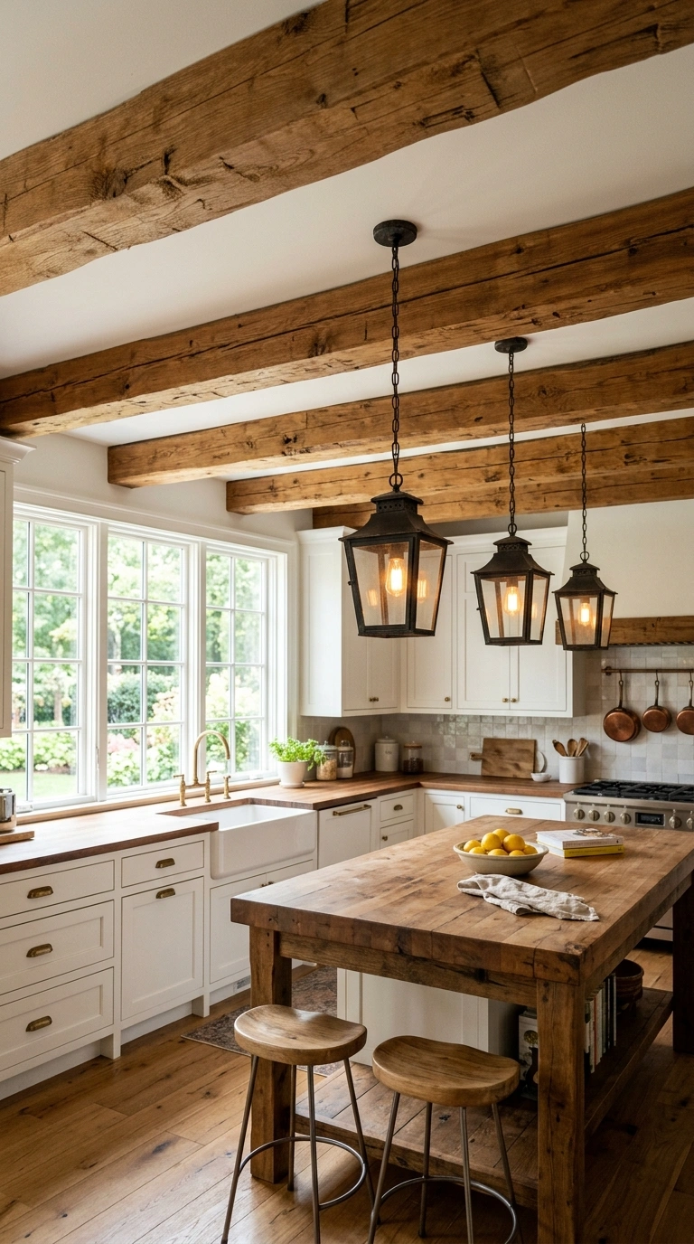 009 A Wood Beam Ceiling Detail A farmhouse kitchen wit