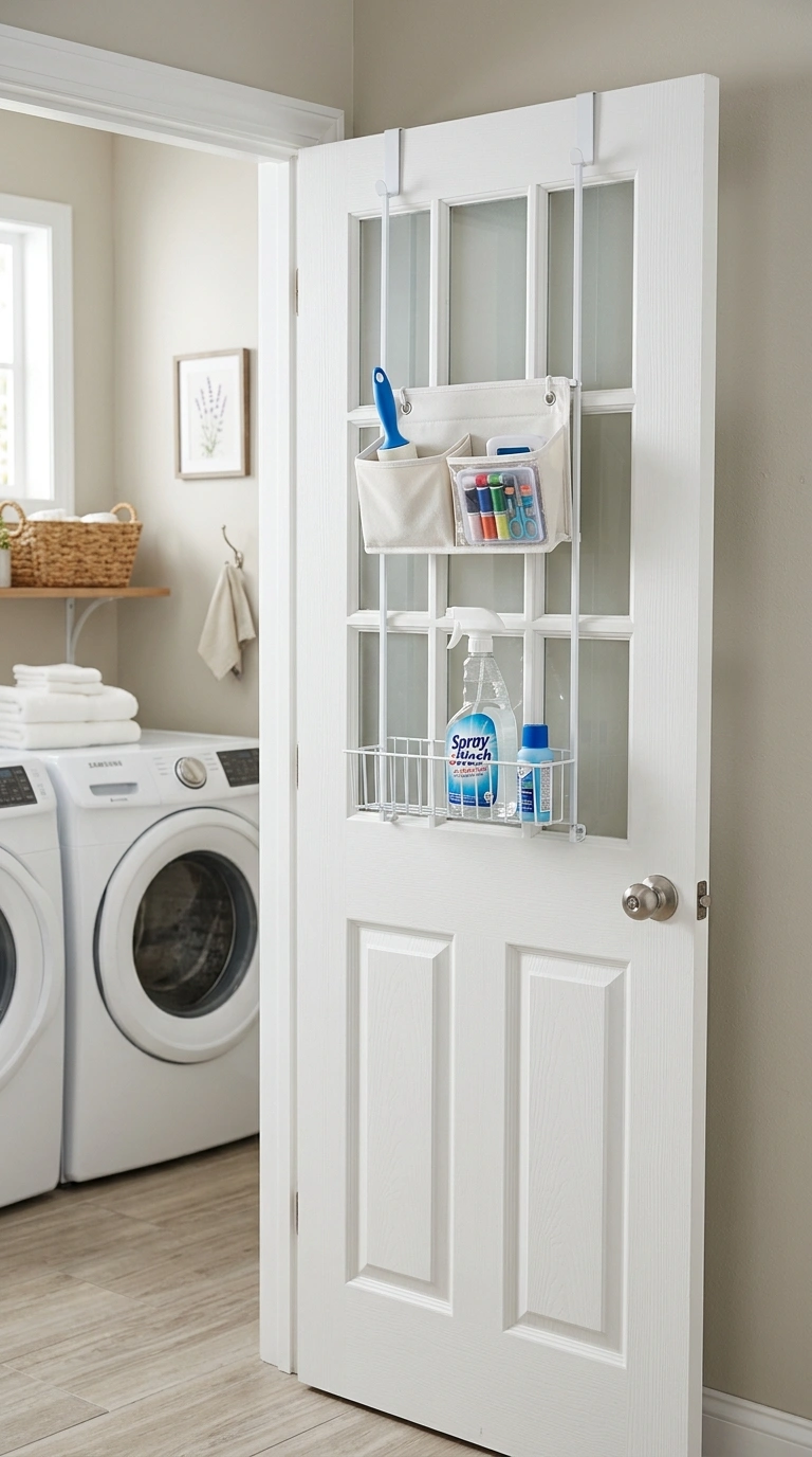 Small Laundry Room? 16 Organization Ideas That Help 10 009 Add Over Door Rack A small laundry room door with