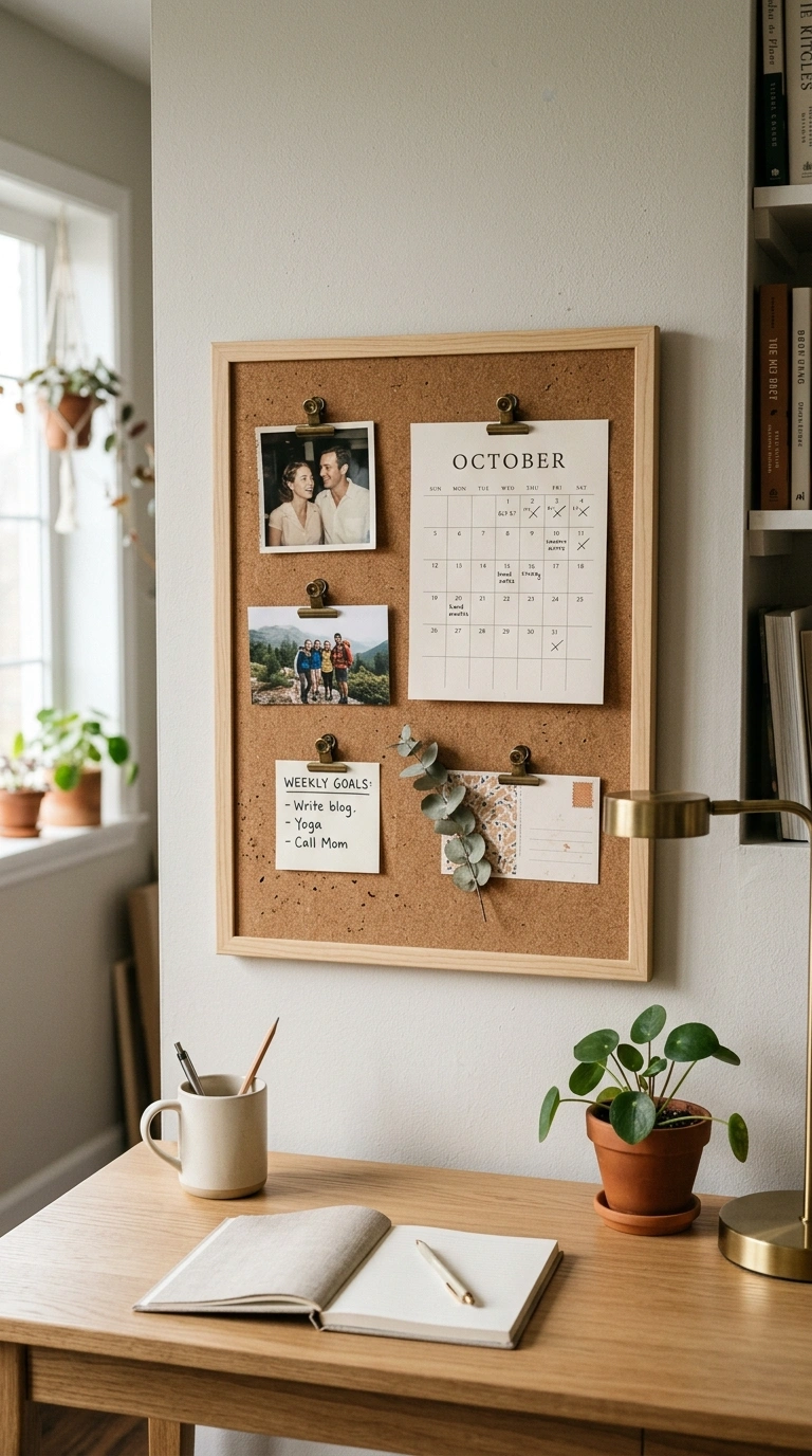 19 Classy Desk Setups That Make Small Workspaces Feel Special 10 009 Add a Cork Board A small cork board with a thin wo
