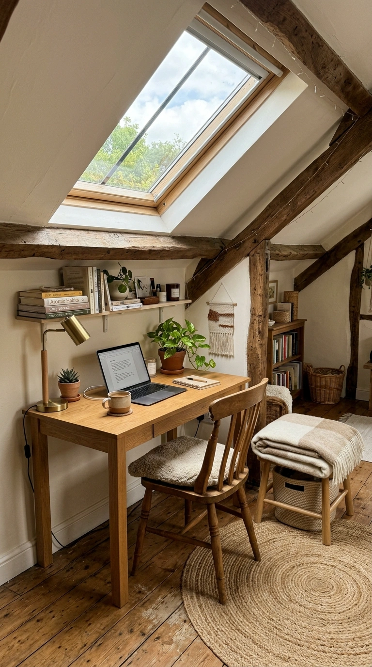 009 Attic Nook Office A small desk placed against a lo