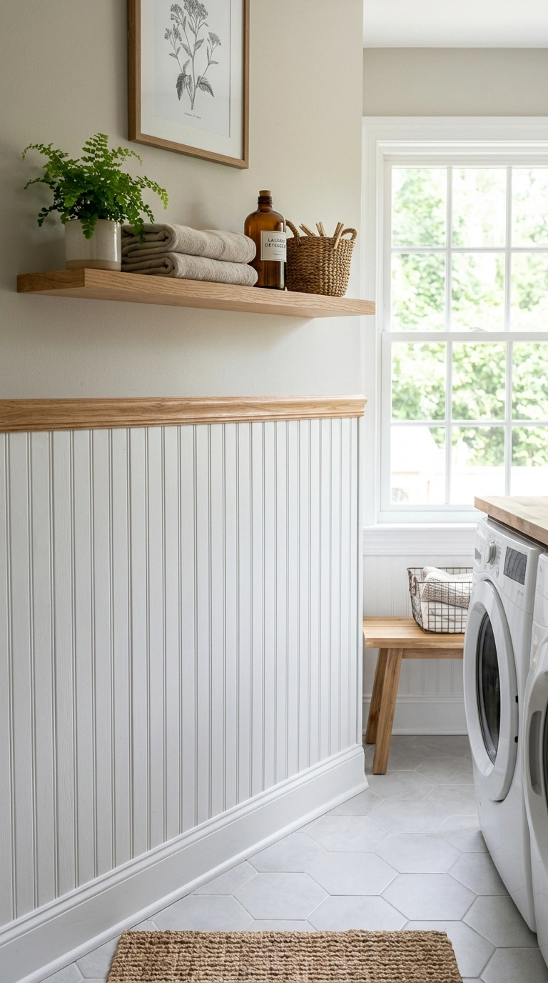 009 Beadboard Wainscoting A white beadboard wall panel