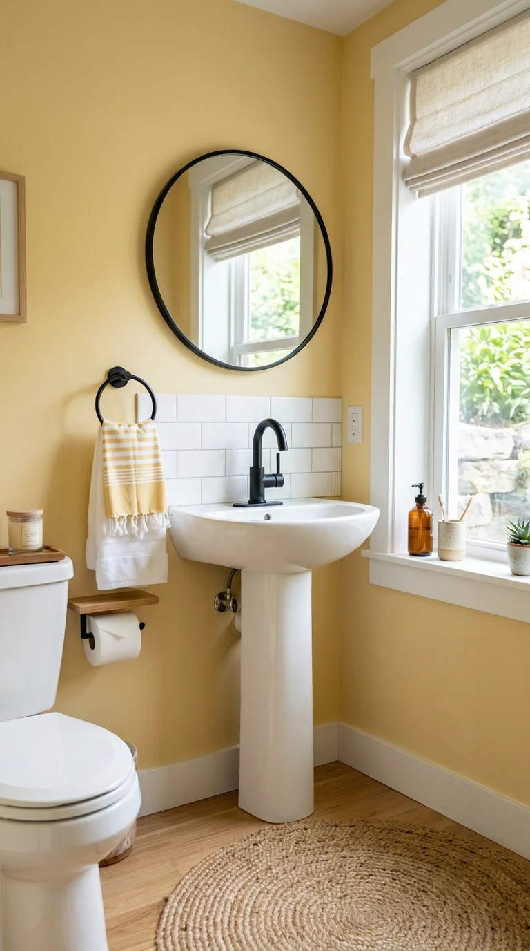 009 Buttery Yellow Touch A small powder room with butt