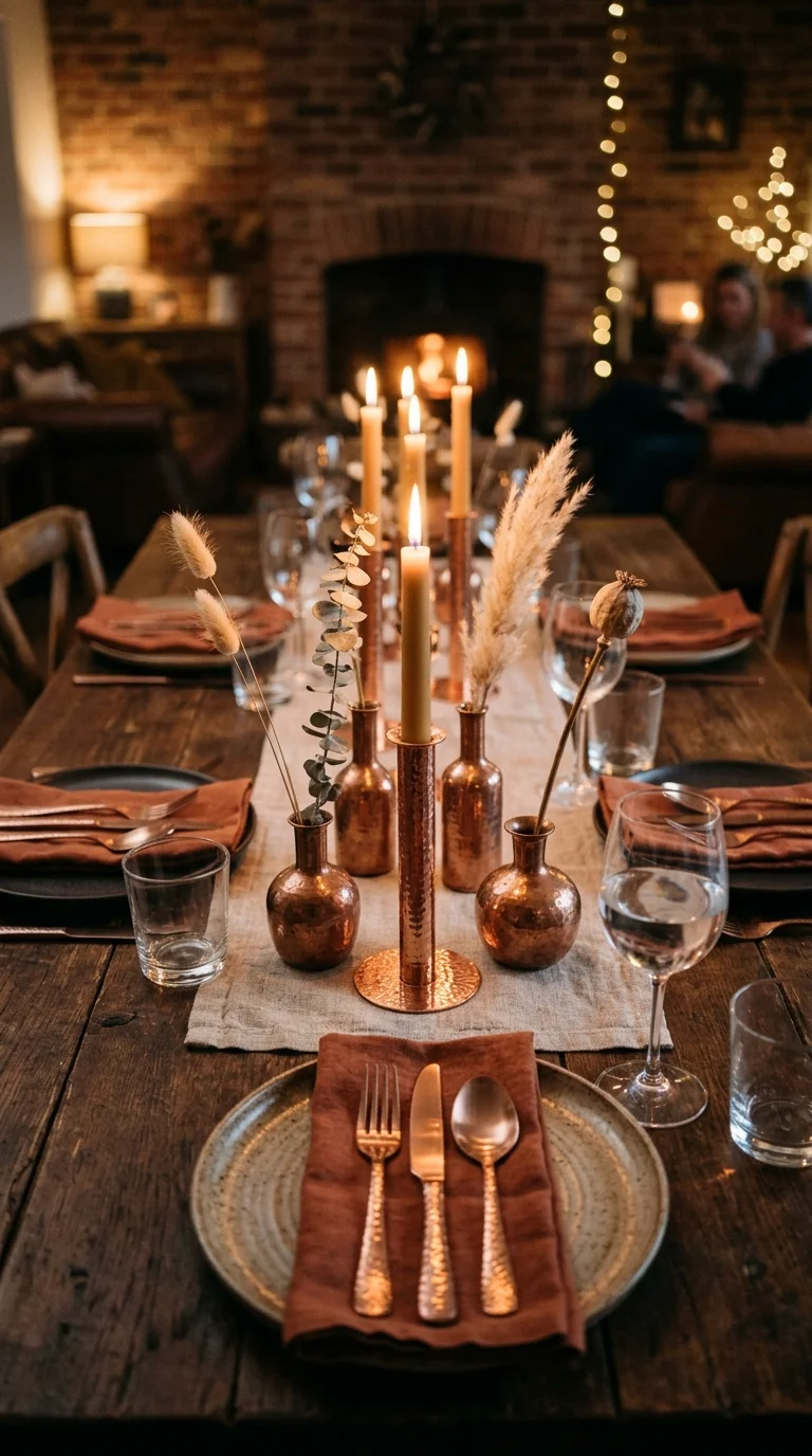 009 Copper Accent Details A dining table with copper c