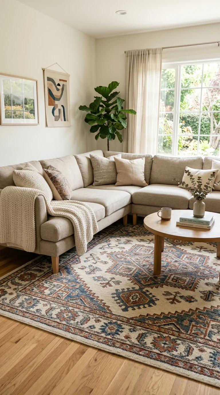 009 Corner Sofa Rug Layer A neutral corner sofa with i