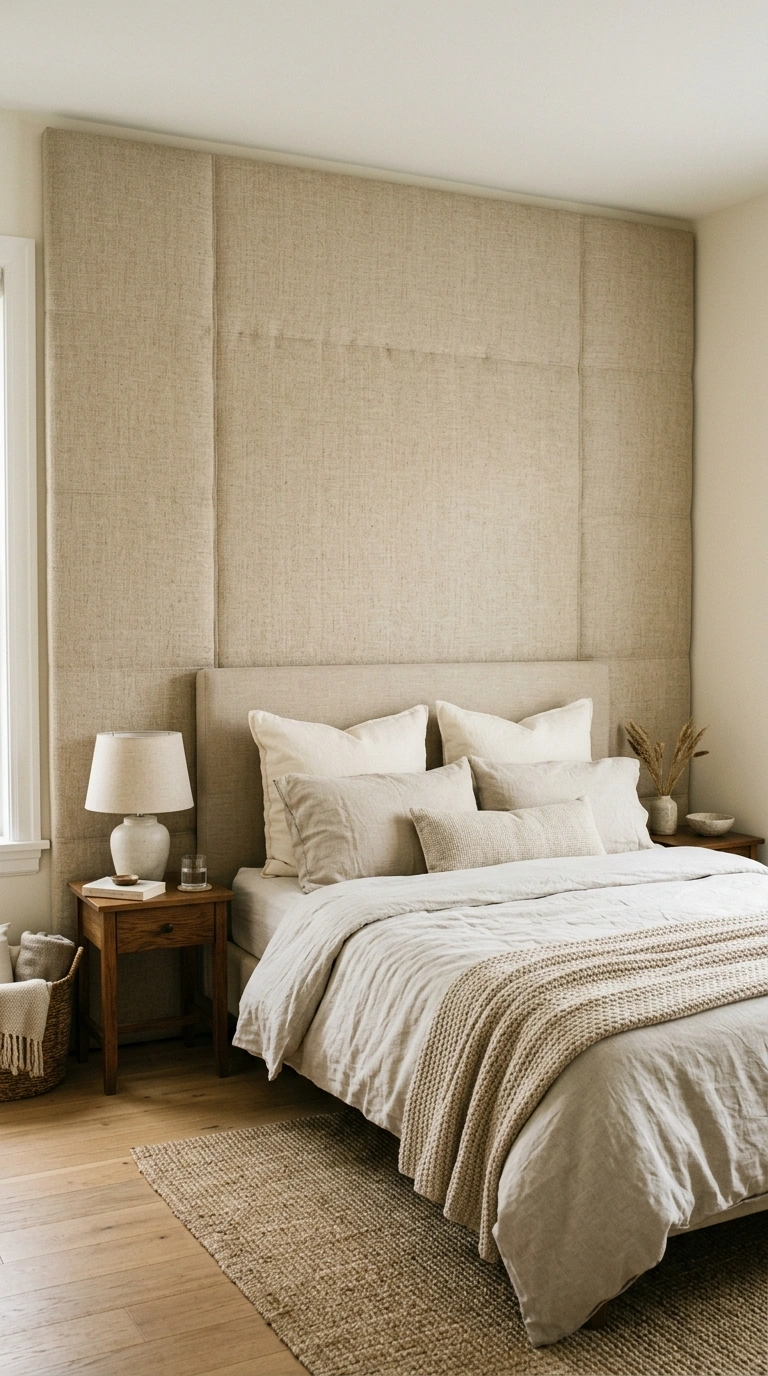What to Put Above Your Bed: 20 Wall Decor Ideas 10 009 Fabric Wall Panel A bed with an upholstered linen