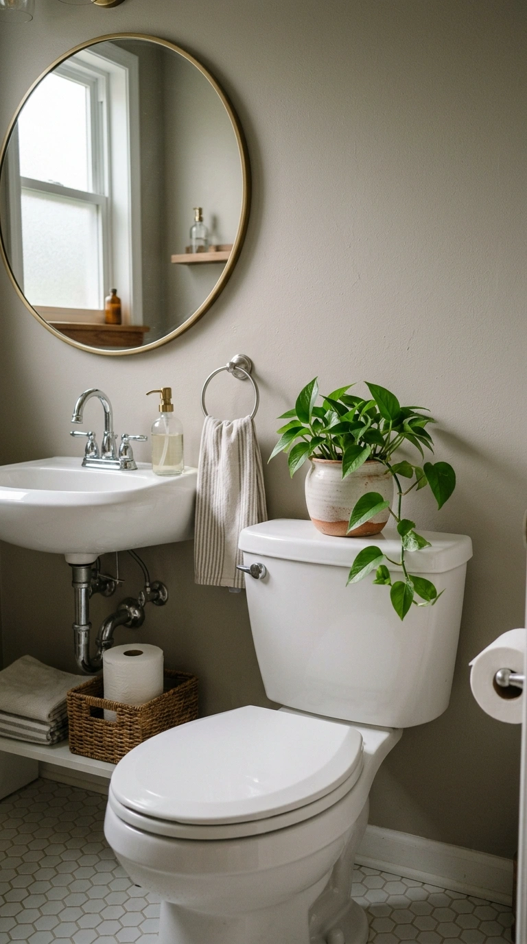 Small Half Bath? Here Are 11 Ideas That Make It Shine 10 009 Fresh Greenery Touch A small half bathroom with a