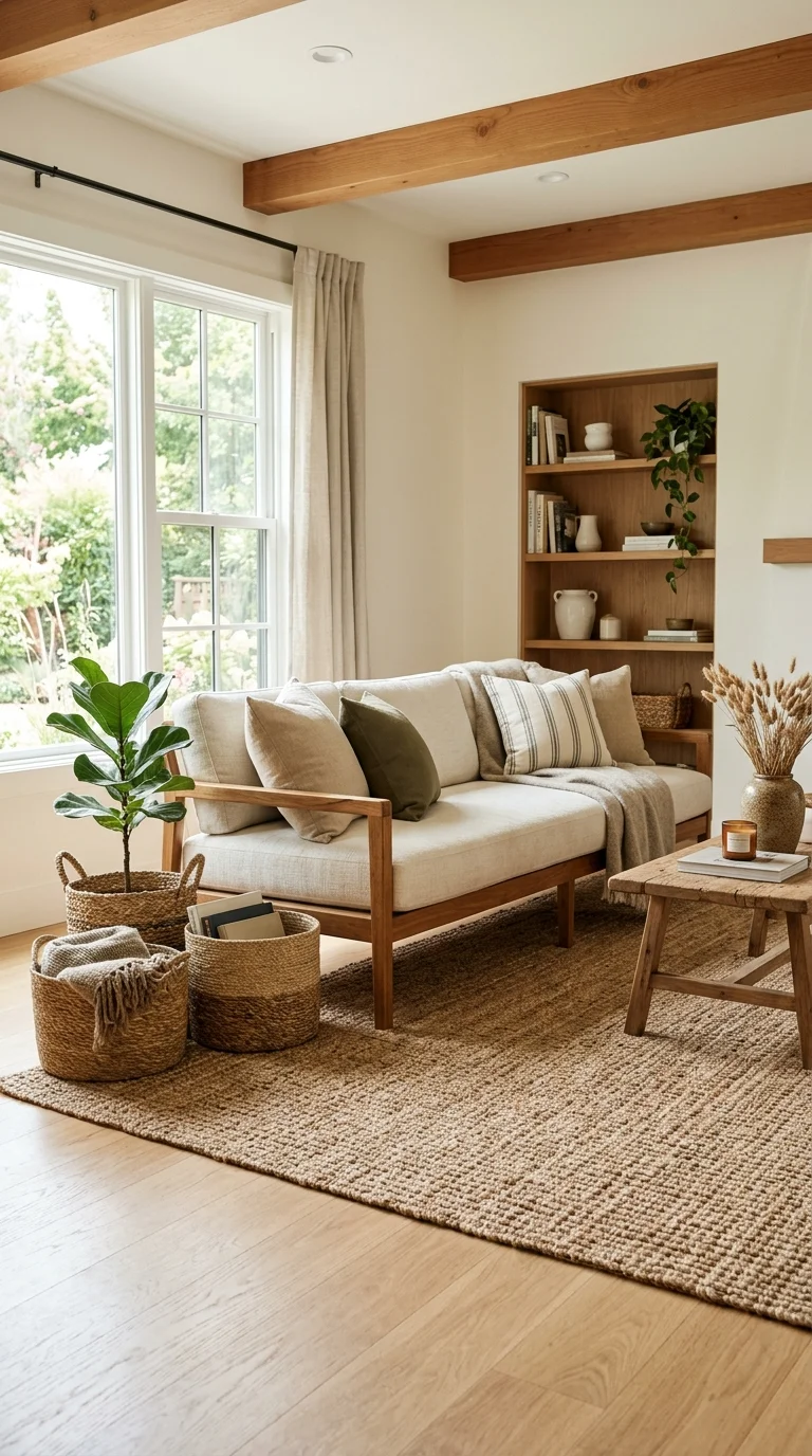 23 Budget Boho Living Rooms That Look Anything But Cheap 10 009 Jute Area Rug A large jute area rug beneath a wood