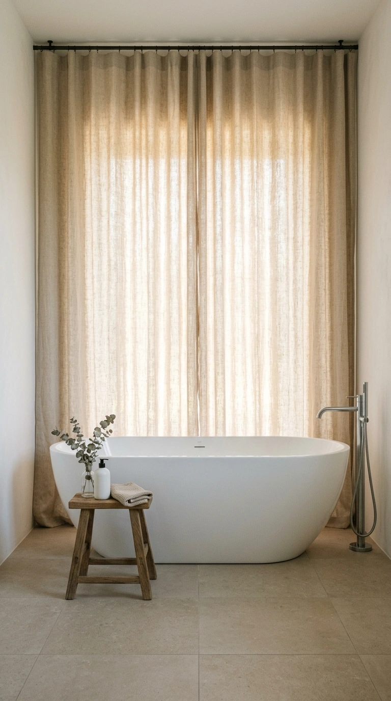 009 Linen Curtain Backdrop A bathroom with a floor to
