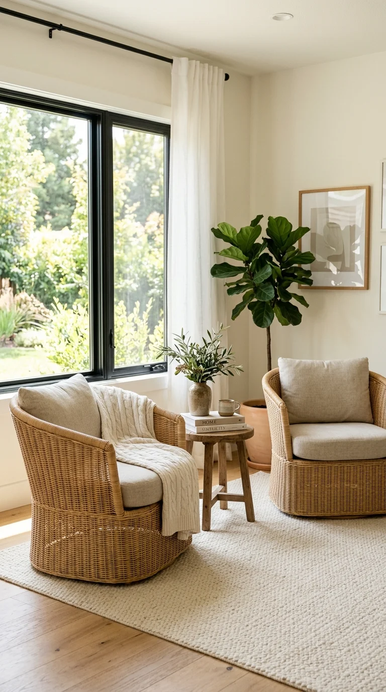 009 Rattan Accent Chairs Two rounded rattan accent cha