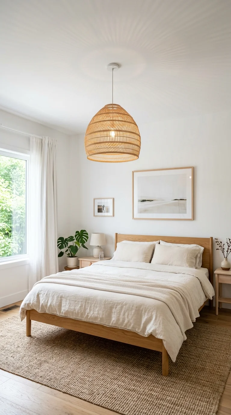 009 Rattan Pendant Light A bedroom with a large woven