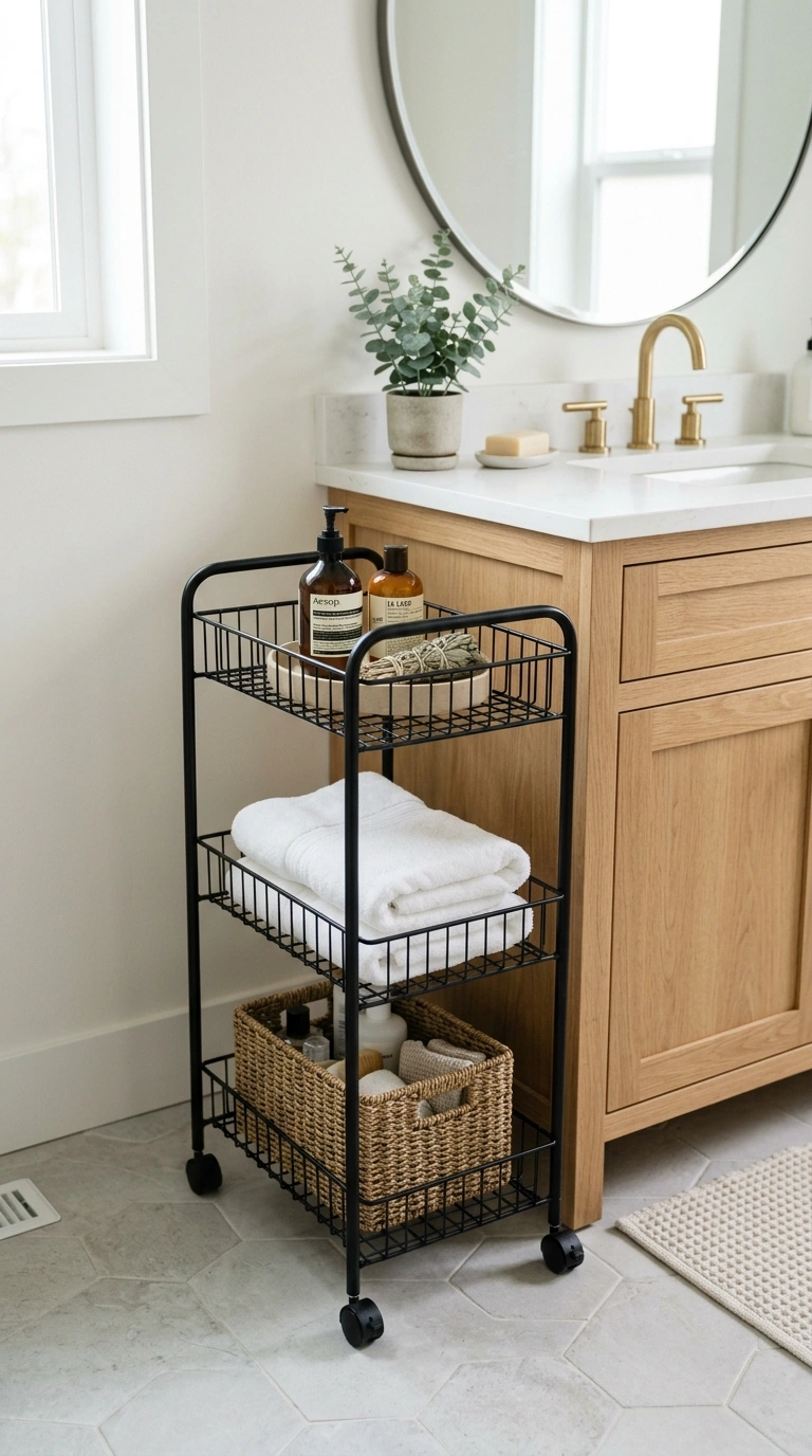 009 Rolling Storage Cart A slim metal rolling cart wit
