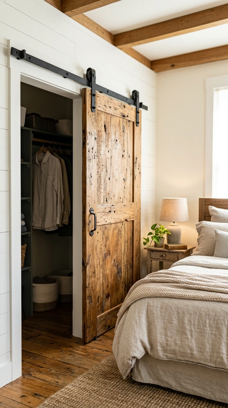 Rustic Bedroom Vibes — 16 Cozy Ideas 10 009 Rustic Barn Door A rustic bedroom with a sliding b