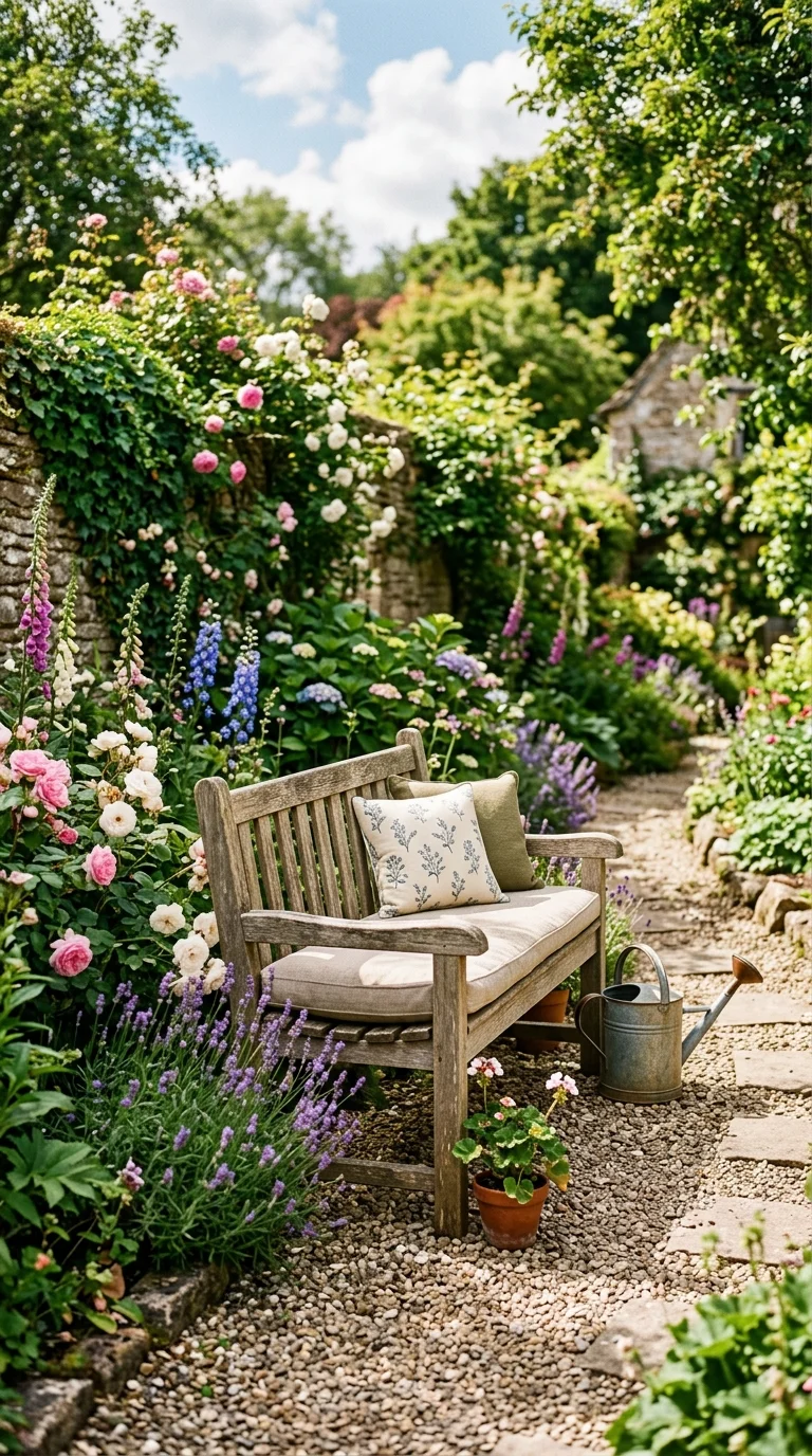 009 Rustic Wooden Bench A garden path with a simple na