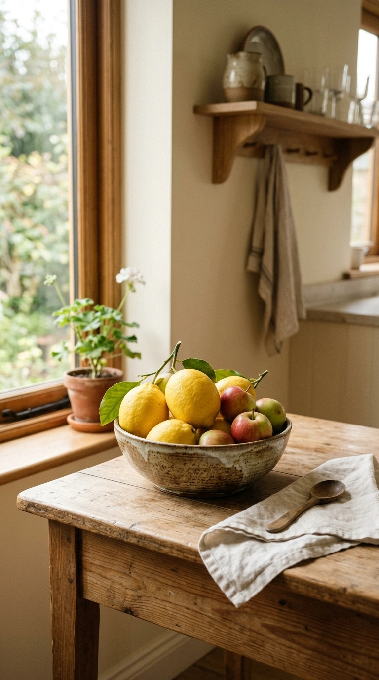 Small Kitchen Table? 12 Ways to Style It 10 009 Small Fruit Bowl A small wood kitchen table with a