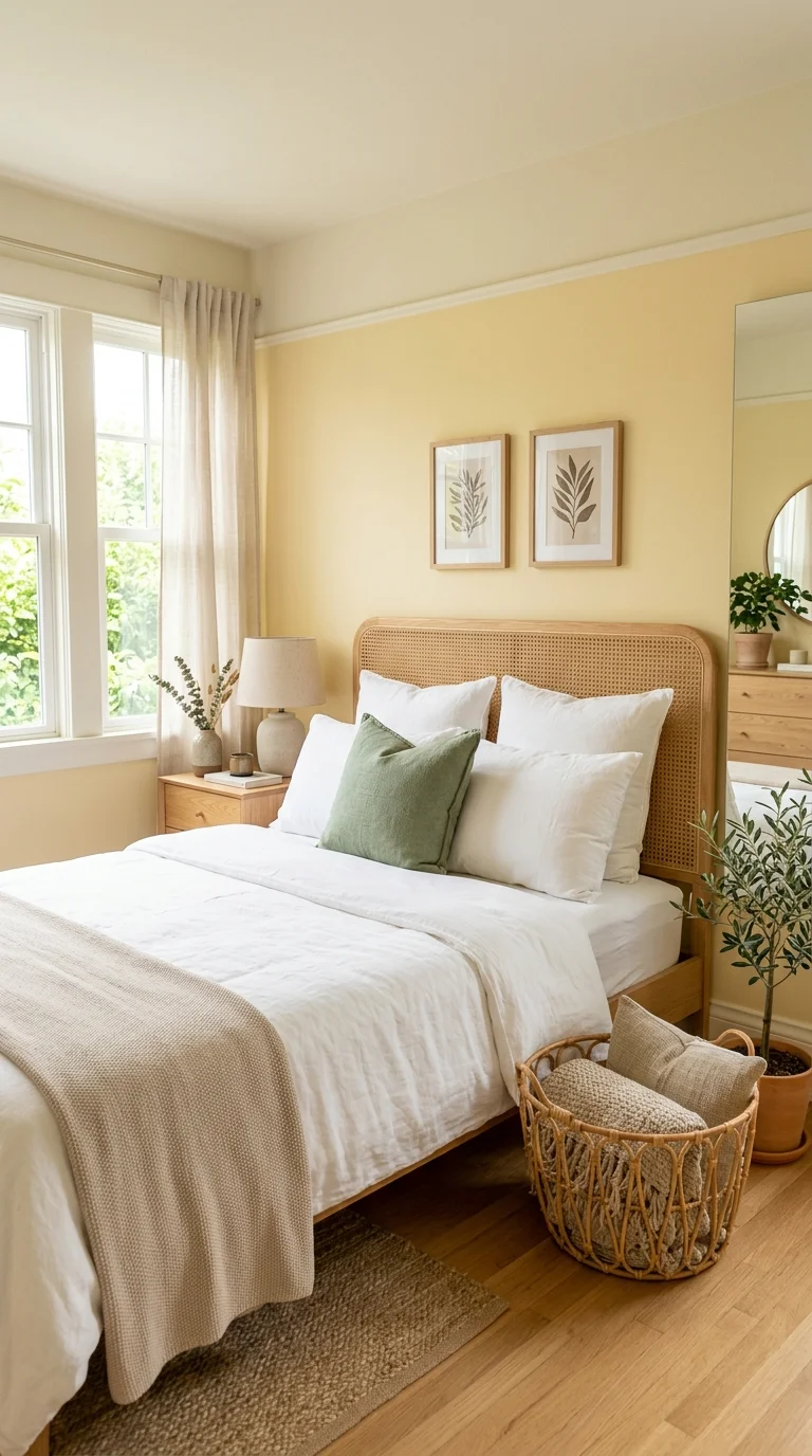 009 Soft Butter Yellow A bedroom with soft butter yell