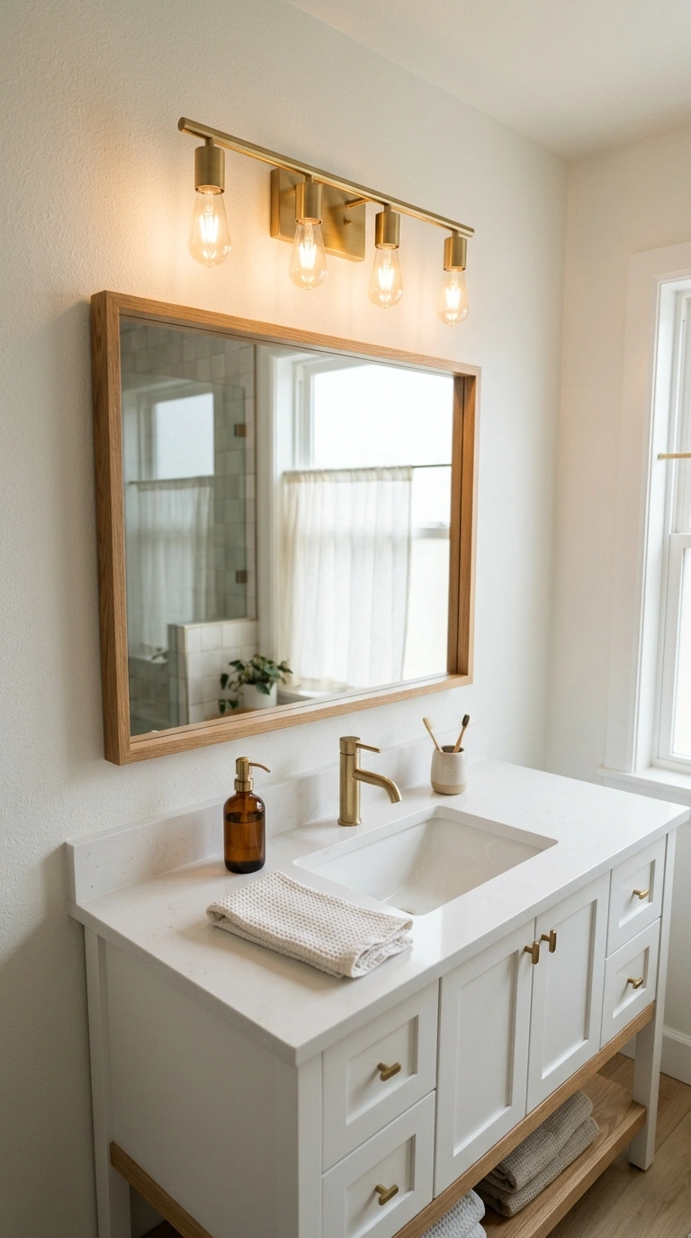 009 Updated Light Fixture A bathroom vanity mirror wit