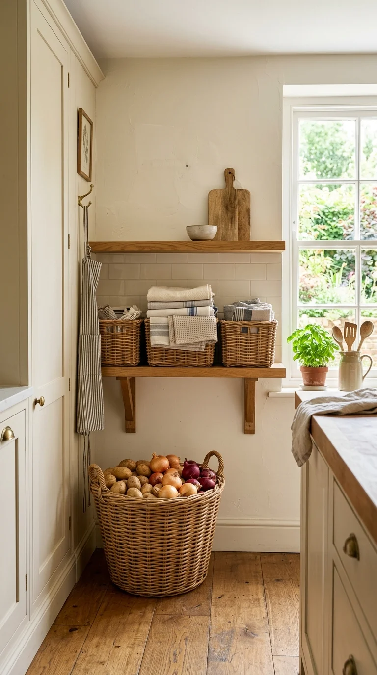 009 Woven Basket Storage A kitchen with a large woven