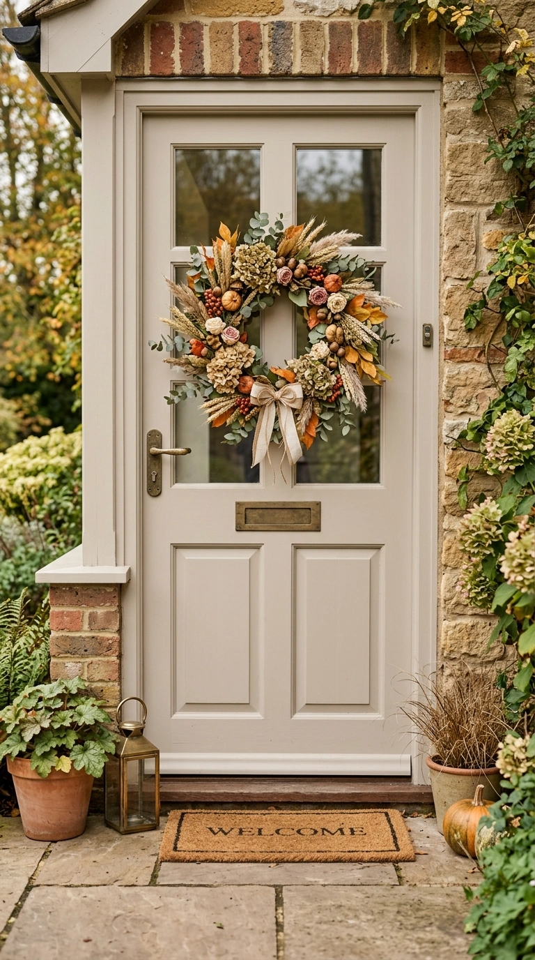 21 Easy Seasonal Updates for Anyone Decorating on a Budget 11 010 Add Seasonal Wreaths A front door painted a soft n