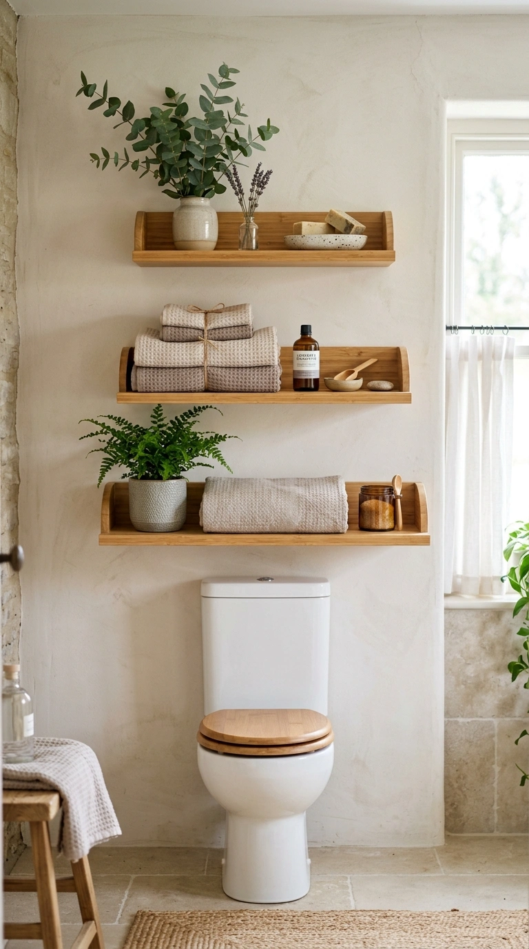 010 Bamboo Stacked Shelves Three cascading bamboo shel