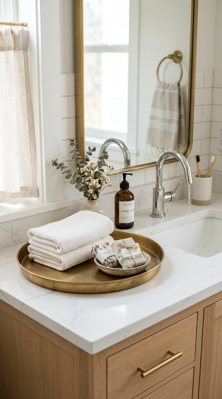 010 Decorative Tray Vanity A bathroom counter with a s